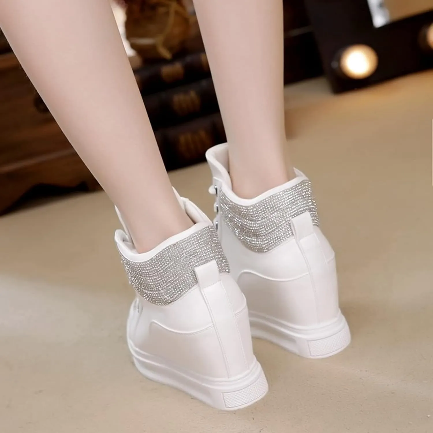 Ckrola Womens Fashion Platform Shoes Hidden Wedge Heel High Top Sneakers for Women Platform Boots Working Shoes Women