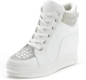 Ckrola Womens Fashion Platform Shoes Hidden Wedge Heel High Top Sneakers for Women Platform Boots Working Shoes Women