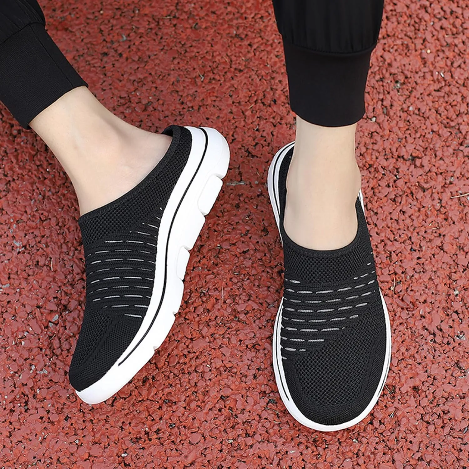 Clogs for Women Breathable Soft Mesh Mules Fashion Knitted Backless Slip On Lightweight Walking Shoes Casual Closed Toe Orthopedic Mules with Arch-Support Comfortable Wedge Mule