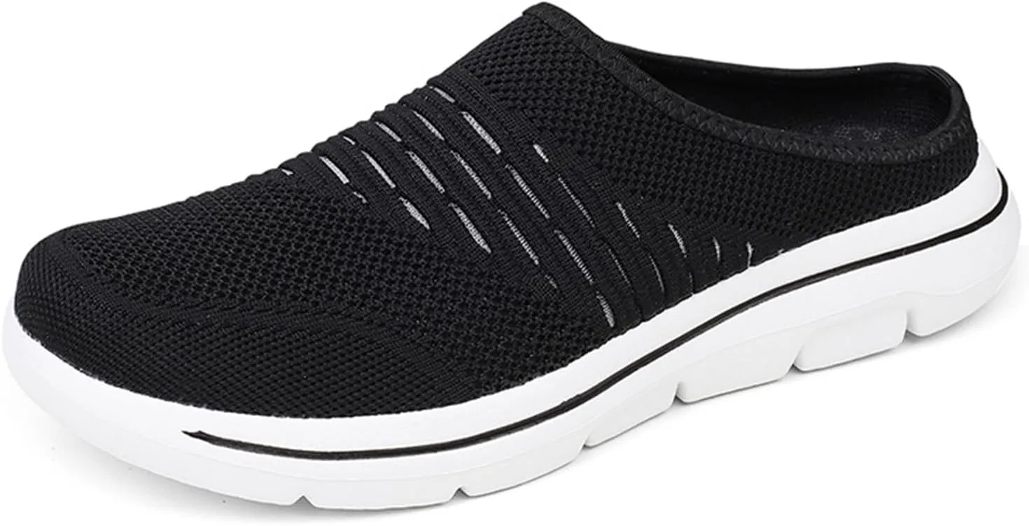 Clogs for Women Breathable Soft Mesh Mules Fashion Knitted Backless Slip On Lightweight Walking Shoes Casual Closed Toe Orthopedic Mules with Arch-Support Comfortable Wedge Mule