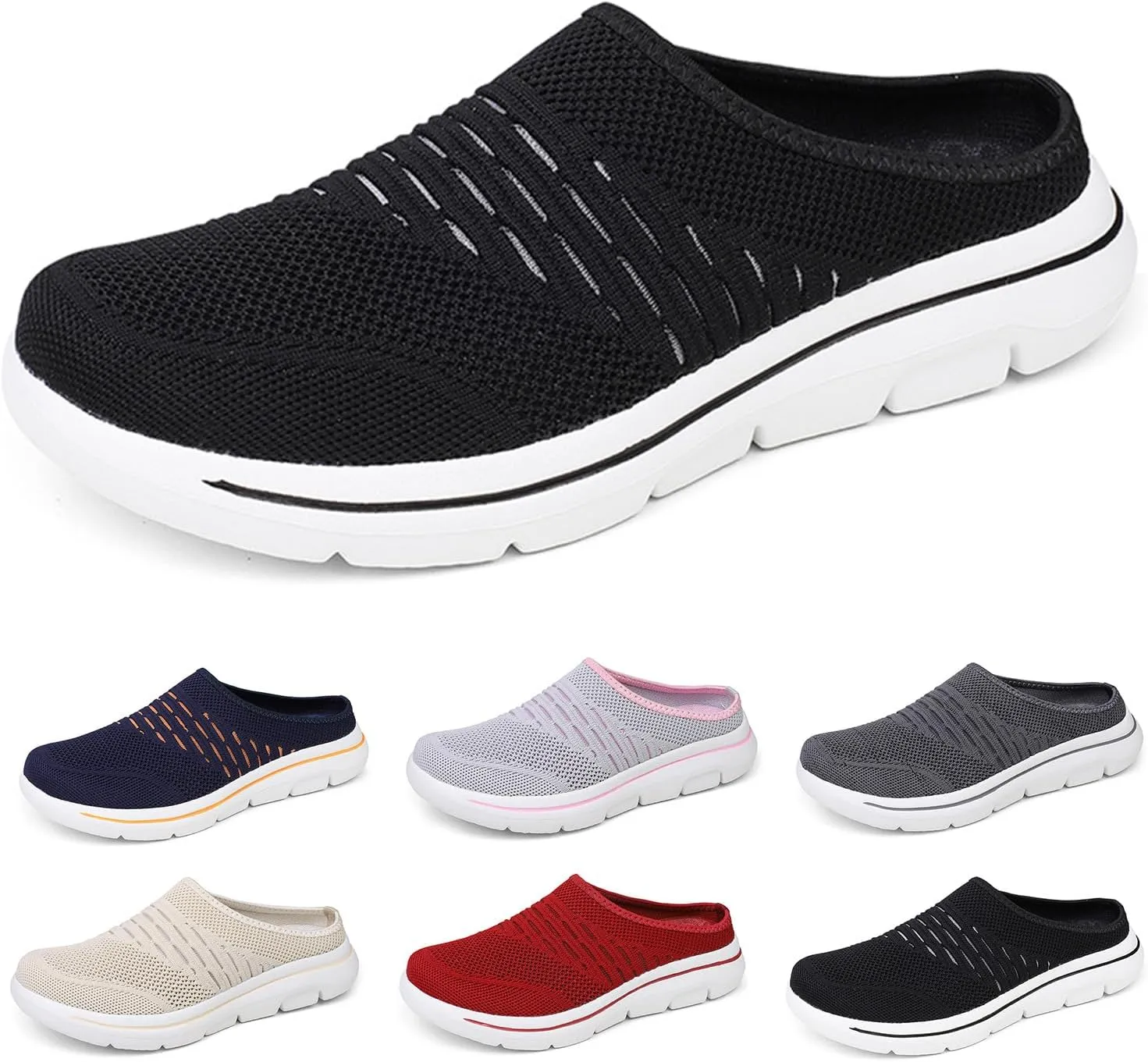 Clogs for Women Breathable Soft Mesh Mules Fashion Knitted Backless Slip On Lightweight Walking Shoes Casual Closed Toe Orthopedic Mules with Arch-Support Comfortable Wedge Mule