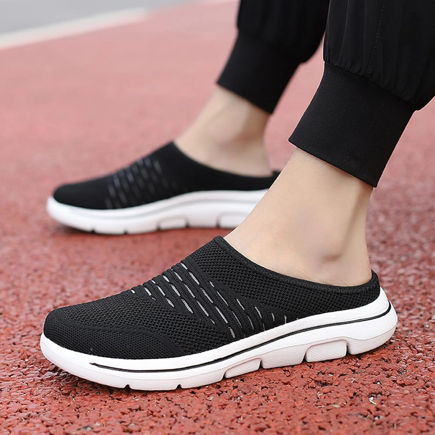 Clogs for Women Breathable Soft Mesh Mules Fashion Knitted Backless Slip On Lightweight Walking Shoes Casual Closed Toe Orthopedic Mules with Arch-Support Comfortable Wedge Mule