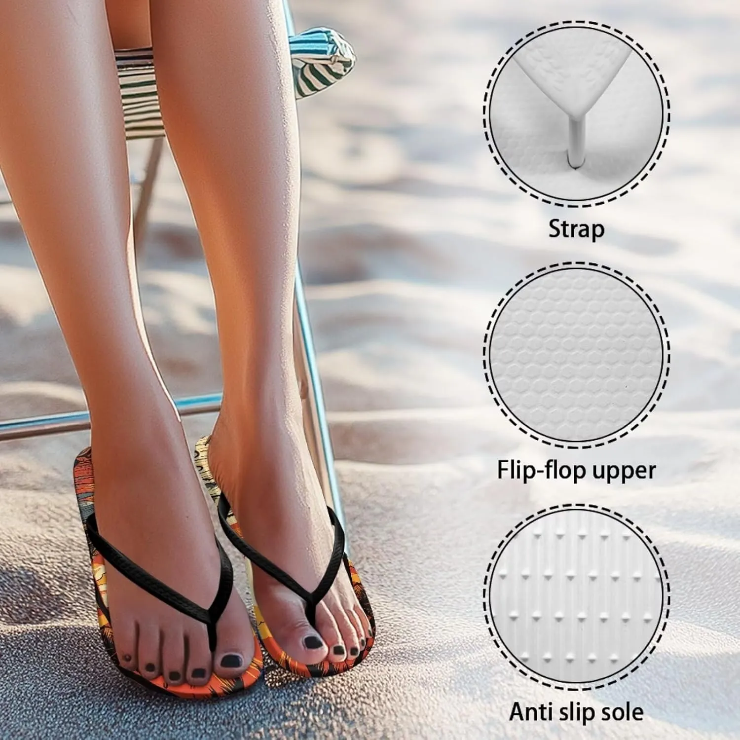Coloranimal Flip Flops for Women Sandals Women Summer Beach Sandals Non Slip Shower Slippers Y Sandals Comfort Flip-Flops Slippers Thong Sandals