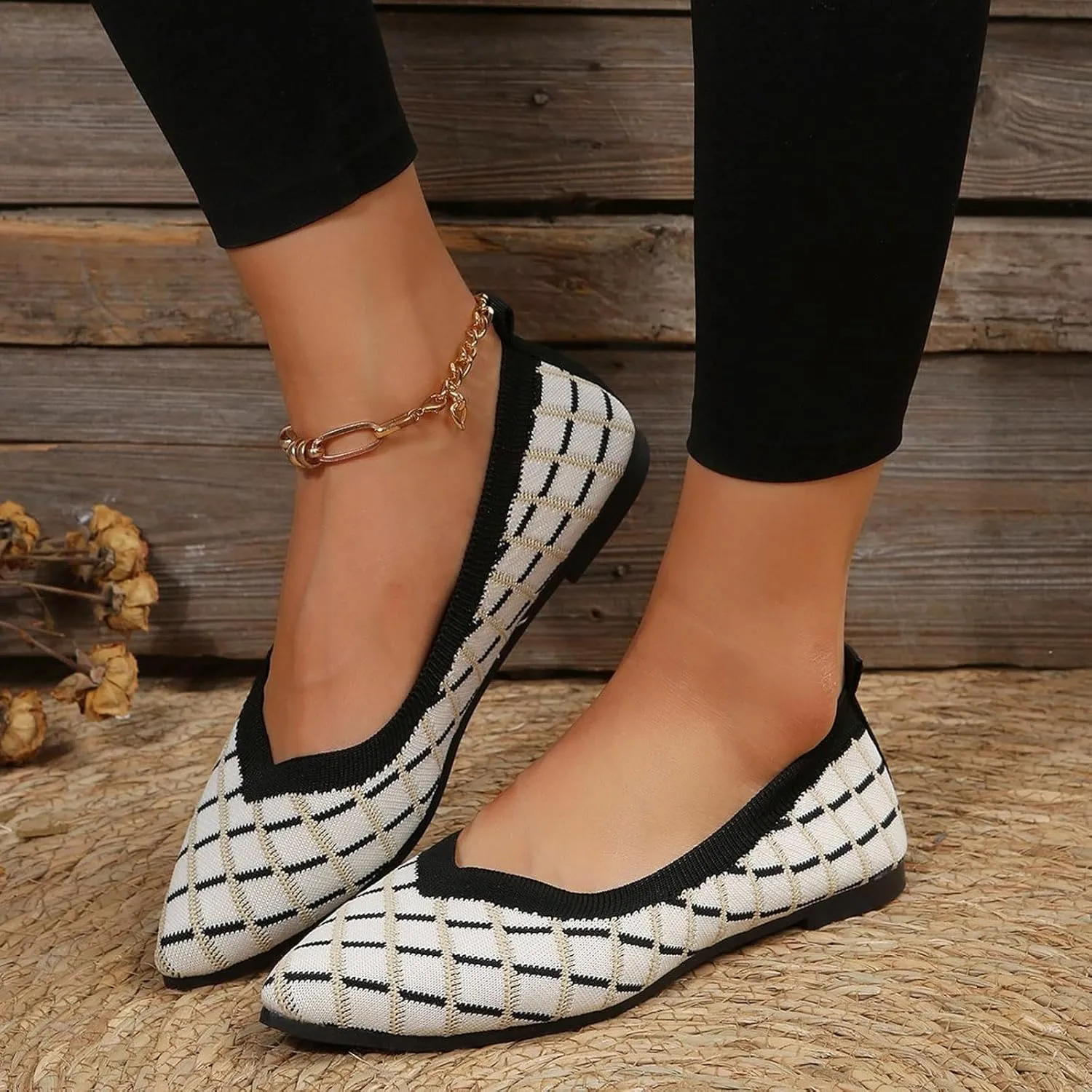 Convenient 女式平底鞋 for Women Color Matching Pointed Womens Cowhide Floral Print Flat Casual Slip on Driving Loafer Shoes