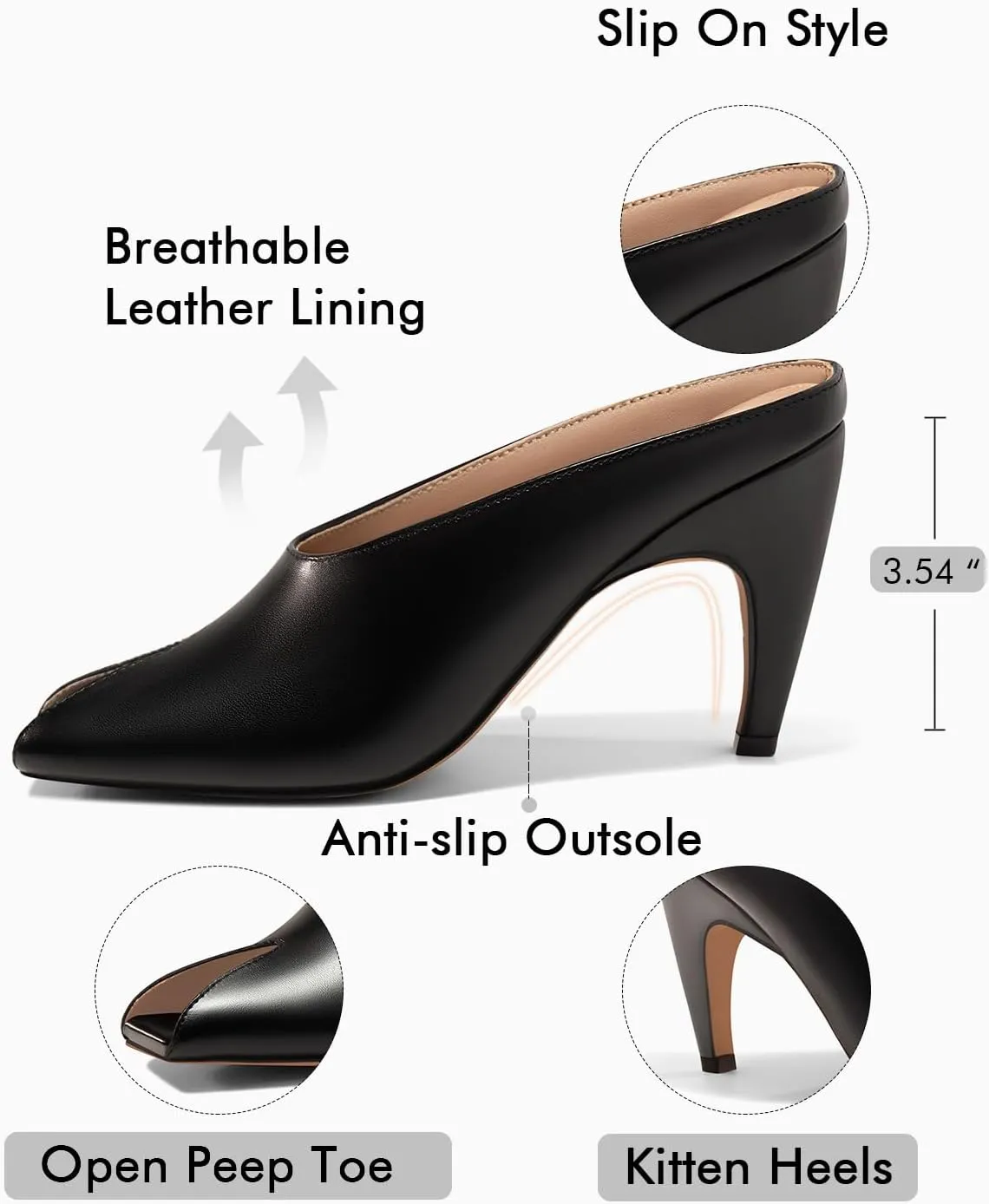 Coutgo Womens Kitten Heels Mules Open Peep Toe Slide Sandals Slip On Summer Dress Shoes