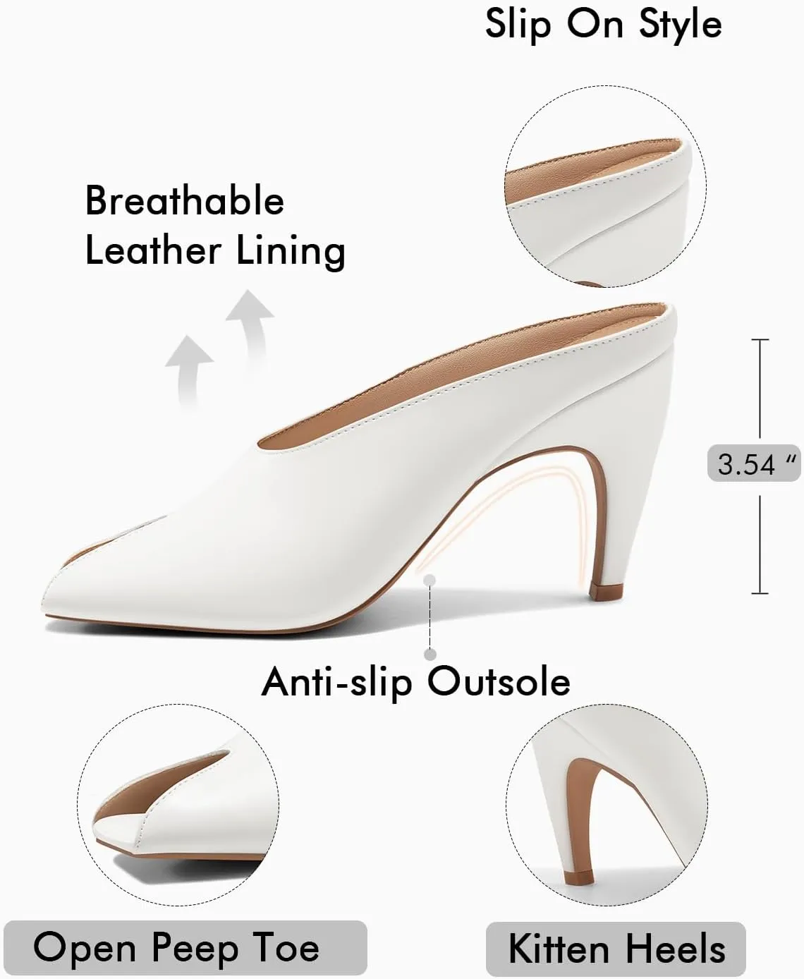 Coutgo Womens Kitten Heels Mules Open Peep Toe Slide Sandals Slip On Summer Dress Shoes