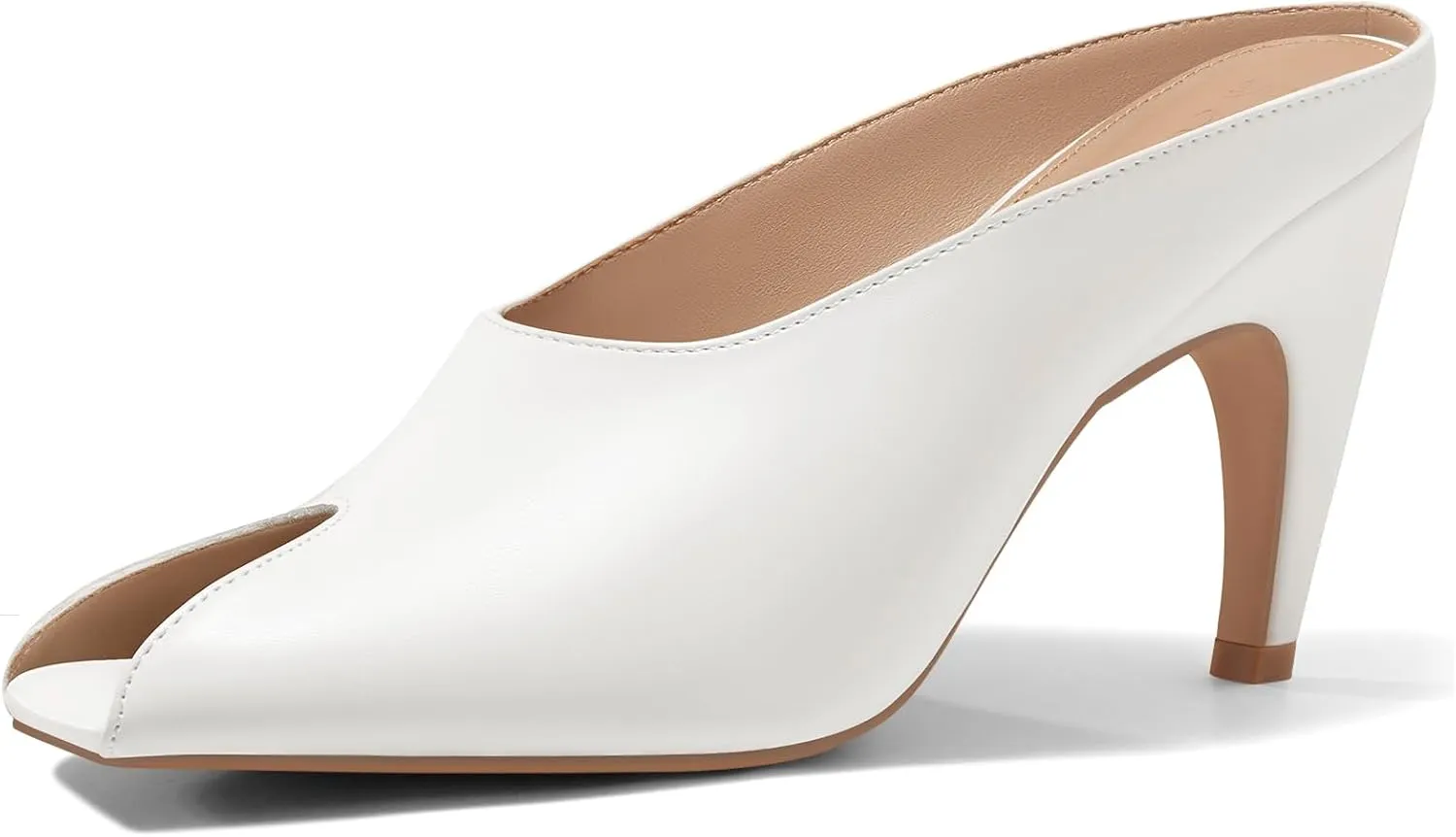Coutgo Womens Kitten Heels Mules Open Peep Toe Slide Sandals Slip On Summer Dress Shoes