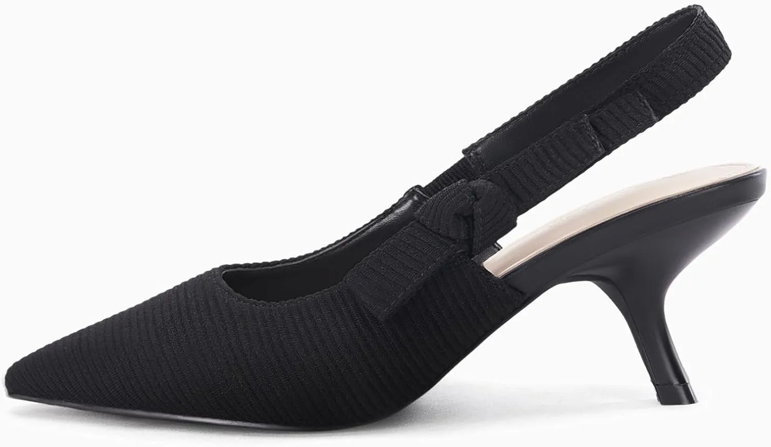 Coutgo Womens Slingback Kitten Heels Closed Pointed Toe Bowknot Knitted Slip On Work Pumps Dress Shoes
