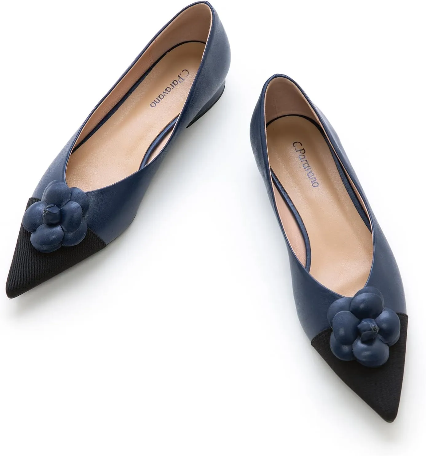 C.Paravano Flat Shoes for Women | Pointed Toe Shoes for Women | Women Pumps | Women's Flats | Pointed Toe Flats | Slip on Shoes Ballet Flats (Size 6.5,Navy)