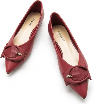 C.Paravano Flat Shoes Women | Ballet for Women Shoes | Pointed Toe Flats | Leather Flats for Women(Size 10.5,Red,Grain)