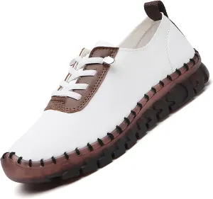 CrazySavage Women's Leather Soft Bottom Flat Loafers Casual Non-Slip Handmade Slip-On Walking Shoes Comfort Driving Orthopedic Pain Relief Lightweight Shoe