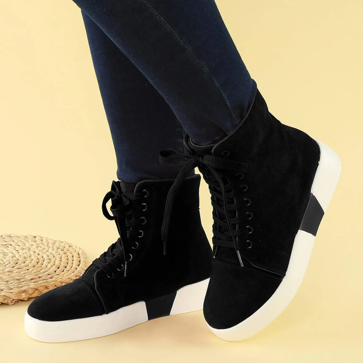 CsgrFagr Womens Lace Up High Top Fashion Ankle Booties Casual Shoes Skate Shoes Forever Shoes Women (Black, 7)
