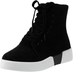 CsgrFagr Womens Lace Up High Top Fashion Ankle Booties Casual Shoes Skate Shoes Forever Shoes Women (Black, 7)