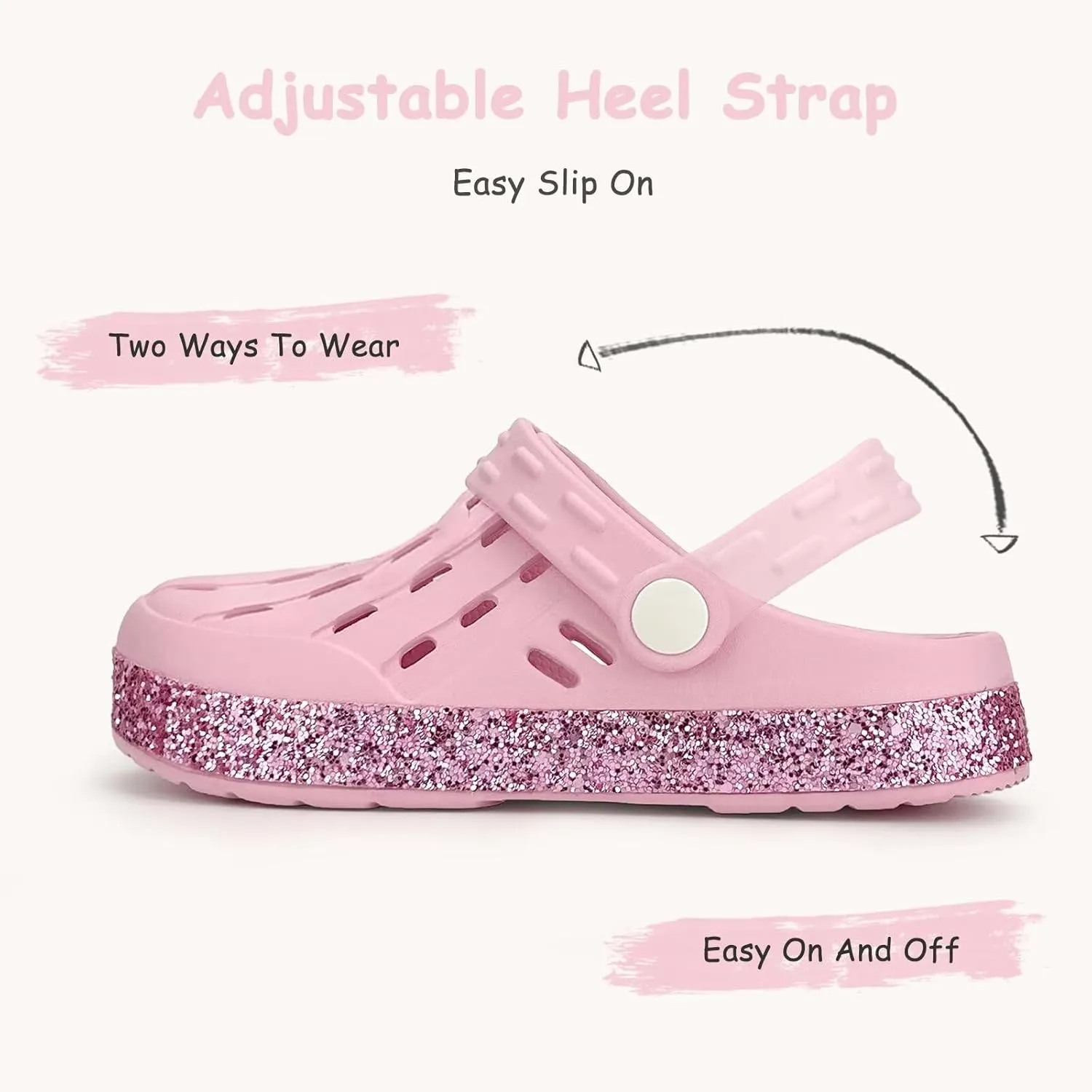 Cubufly Kids Garden Shoes Boys Girls Glitter Stripe Band Clogs Toddler Slip On Water Sandals Children Beach Pool Slipper