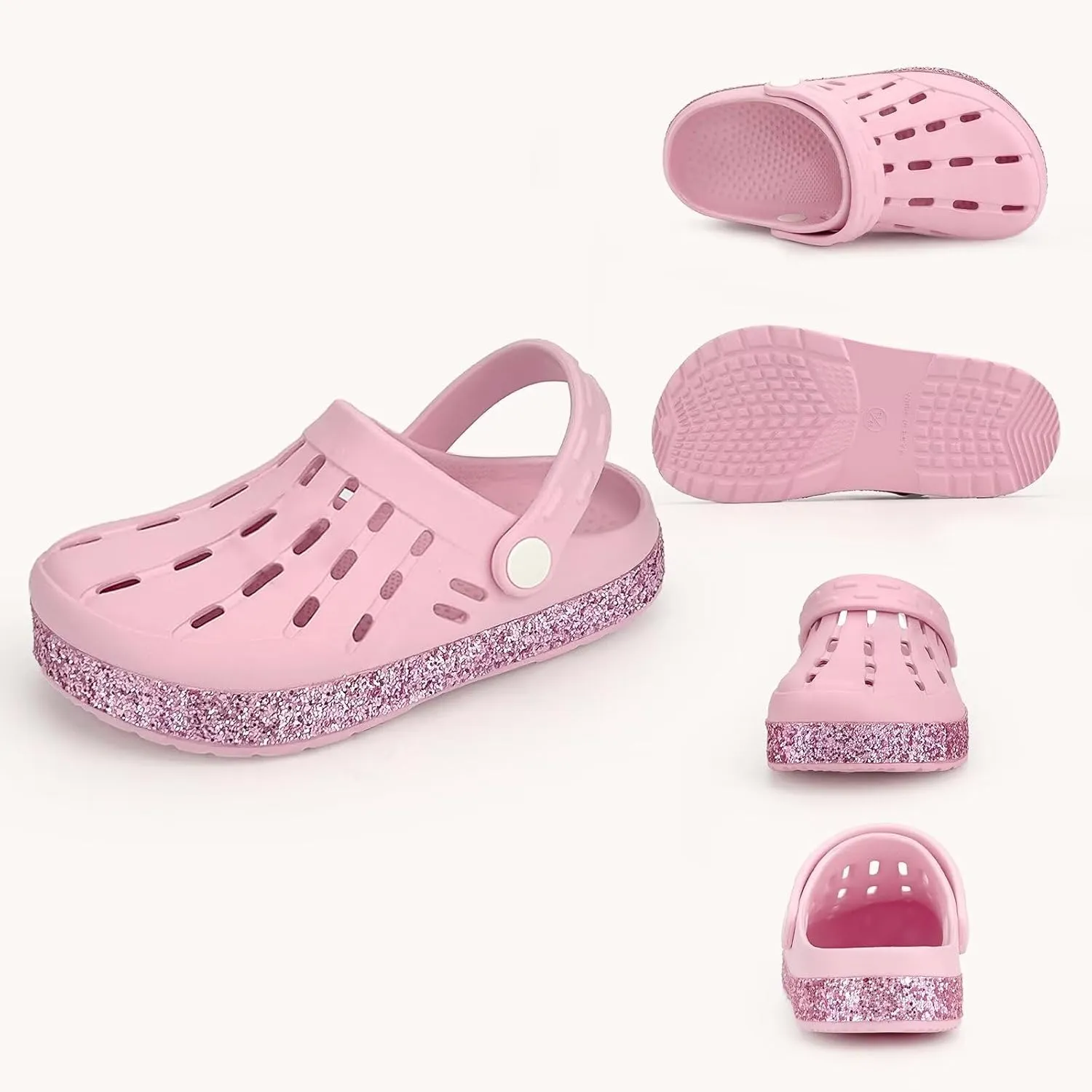 Cubufly Kids Garden Shoes Boys Girls Glitter Stripe Band Clogs Toddler Slip On Water Sandals Children Beach Pool Slipper