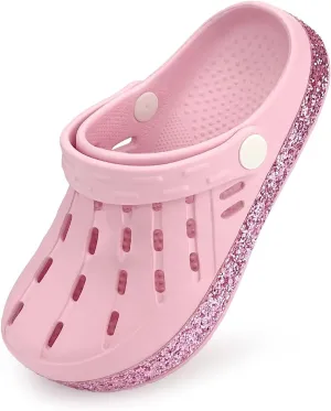 Cubufly Kids Garden Shoes Boys Girls Glitter Stripe Band Clogs Toddler Slip On Water Sandals Children Beach Pool Slipper