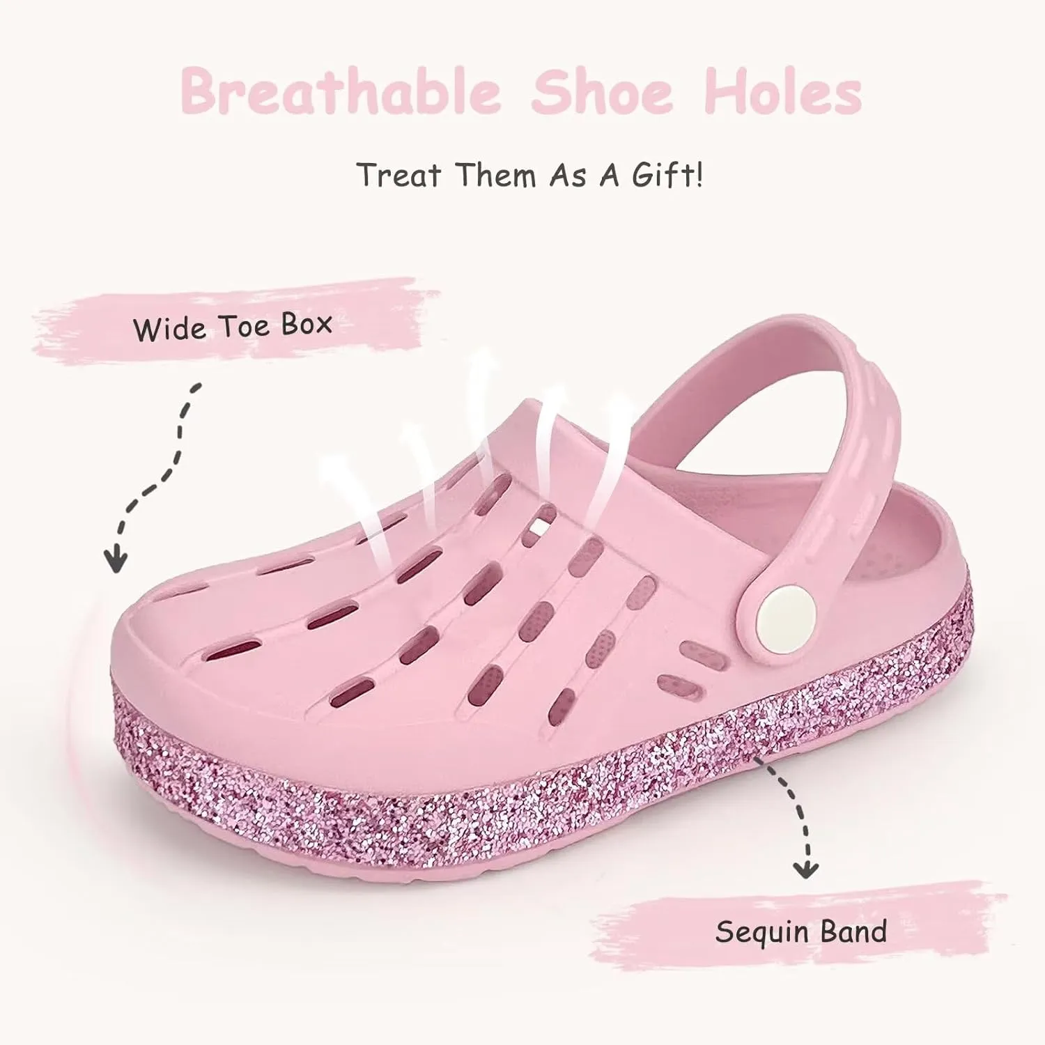 Cubufly Kids Garden Shoes Boys Girls Glitter Stripe Band Clogs Toddler Slip On Water Sandals Children Beach Pool Slipper