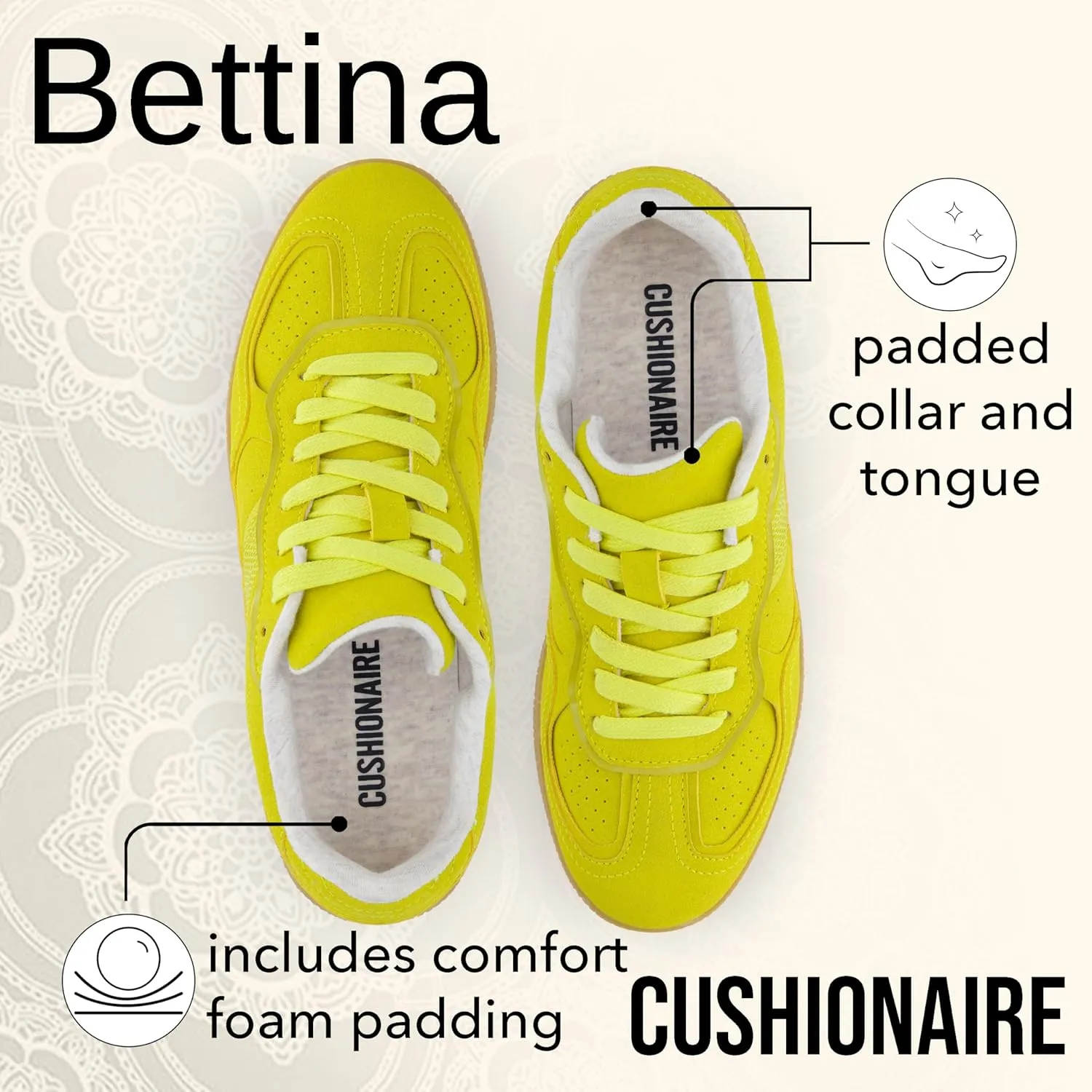 CUSHIONAIRE Bettina Women's Retro Sneaker with Cushioned Insole and Durable Gum Sole