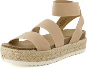 CUSHIONAIRE Women's Mandy Cork Espadrille Platform Sandal - Strappy Wedge with Arch Support,