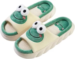 Cute Frog Slippers Women Men Preppy Slipper Kawaii Animal Slipper Cartoon Linen Slipper Comfy Bedroom Slides Sandals House Slipper Indoor Outdoor Home Slipper Creative Gifts