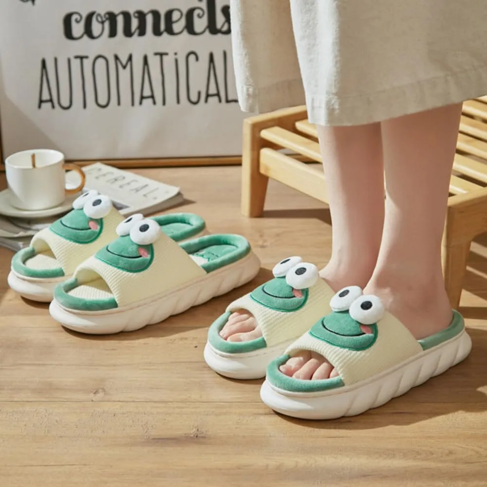 Cute Frog Slippers Women Men Preppy Slipper Kawaii Animal Slipper Cartoon Linen Slipper Comfy Bedroom Slides Sandals House Slipper Indoor Outdoor Home Slipper Creative Gifts