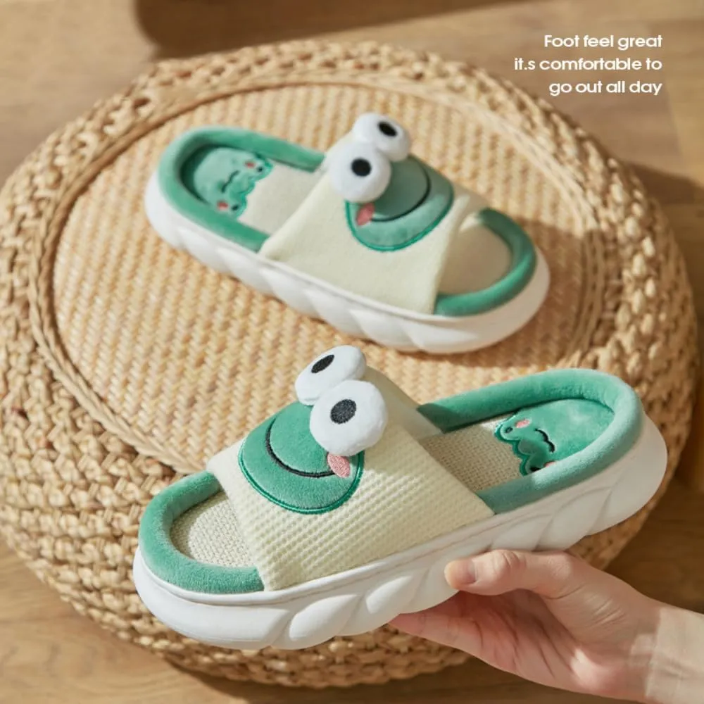Cute Frog Slippers Women Men Preppy Slipper Kawaii Animal Slipper Cartoon Linen Slipper Comfy Bedroom Slides Sandals House Slipper Indoor Outdoor Home Slipper Creative Gifts