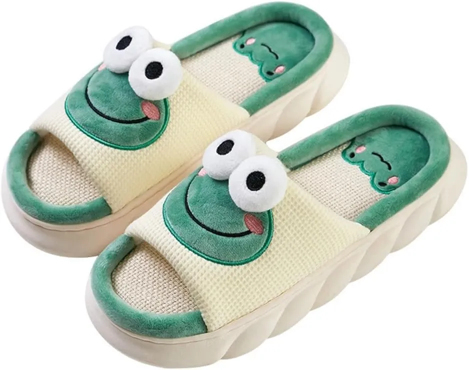 Cute Frog Slippers Women Men Preppy Slipper Kawaii Animal Slipper Cartoon Linen Slipper Comfy Bedroom Slides Sandals House Slipper Indoor Outdoor Home Slipper Creative Gifts