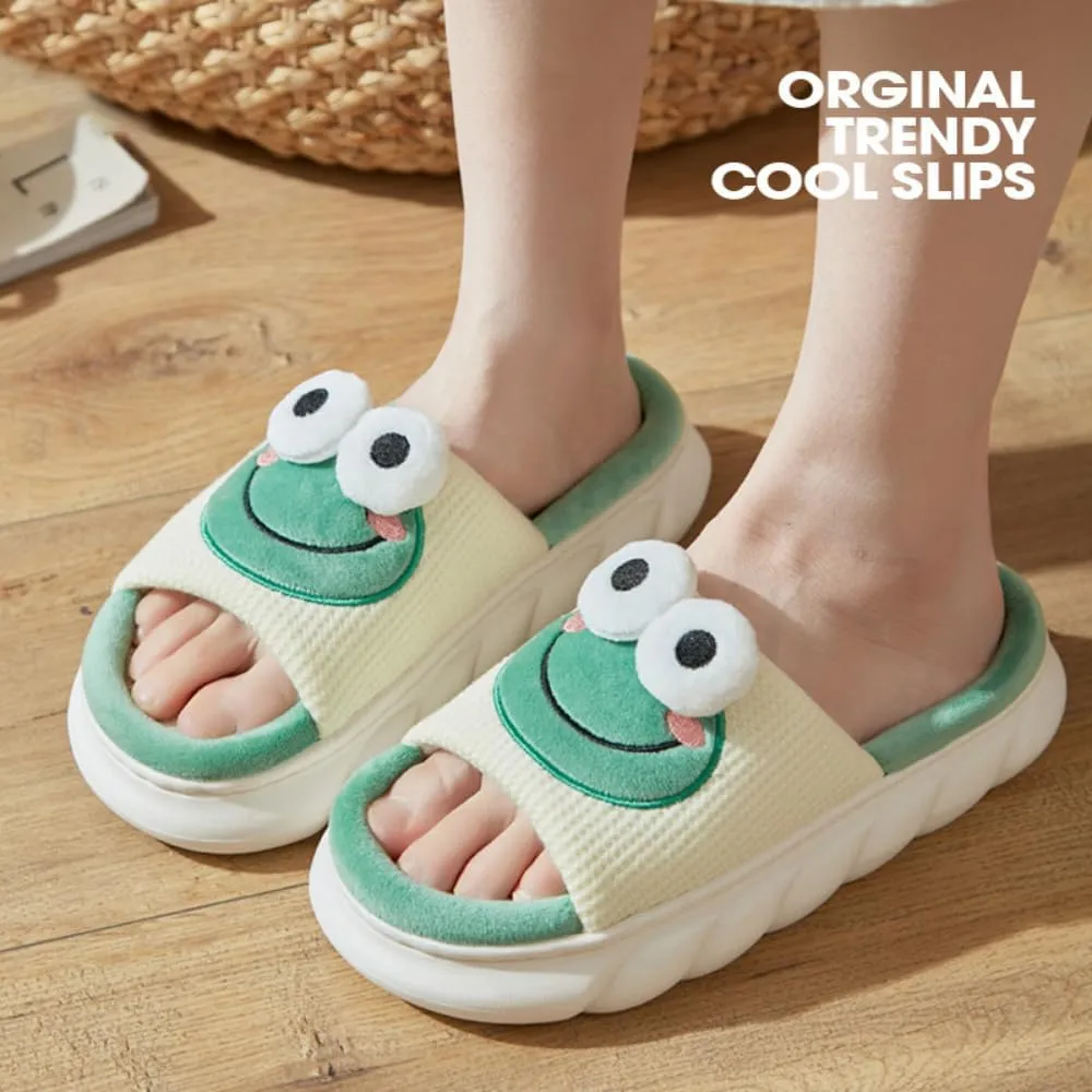 Cute Frog Slippers Women Men Preppy Slipper Kawaii Animal Slipper Cartoon Linen Slipper Comfy Bedroom Slides Sandals House Slipper Indoor Outdoor Home Slipper Creative Gifts