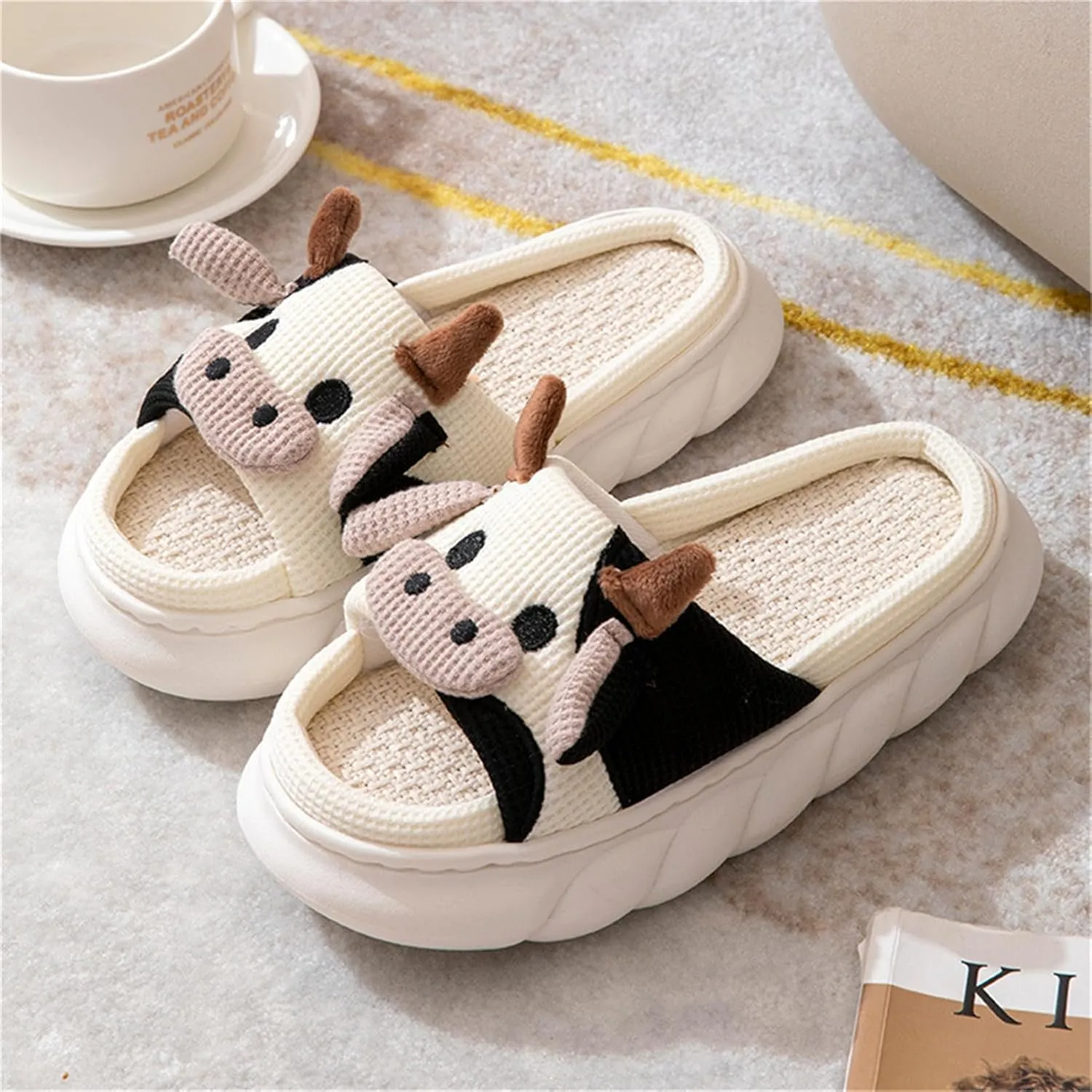 Cute Rabbit Lace Slippers, Animal Linen Slippers for Summer, Couple's Home Shoes