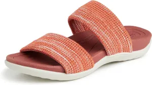 Dearfoams Women's Original Comfort Blair Slip on Double Band Slide Sandal with Arch Support
