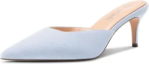 DearOnly Womens Pointed Toe Kitten Heel Mules Slip-on Stiletto Mid Heel Sandals Prom Dress Shoes 2.6 Inches Heels