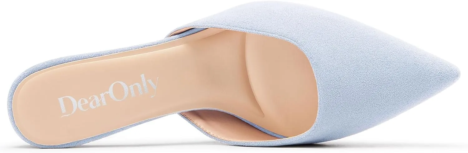 DearOnly Womens Pointed Toe Kitten Heel Mules Slip-on Stiletto Mid Heel Sandals Prom Dress Shoes 2.6 Inches Heels