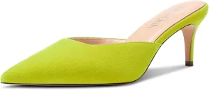 DearOnly Womens Pointed Toe Kitten Heel Mules Slip-on Stiletto Mid Heel Sandals Prom Dress Shoes 2.6 Inches Heels