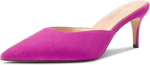 DearOnly Womens Pointed Toe Kitten Heel Mules Slip-on Stiletto Mid Heel Sandals Prom Dress Shoes 2.6 Inches Heels