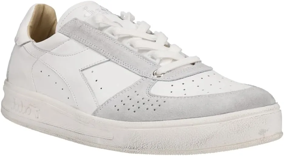 Diadora Mens B.Elite H Leather Dirty Lace Up Sneakers Shoes Casual - White