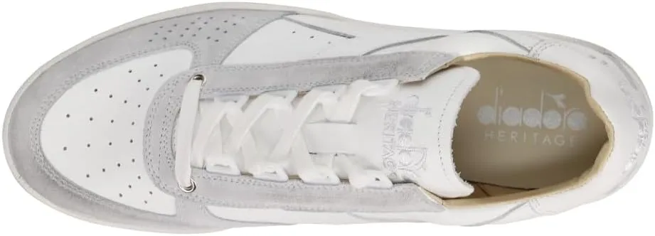 Diadora Mens B.Elite H Leather Dirty Lace Up Sneakers Shoes Casual - White