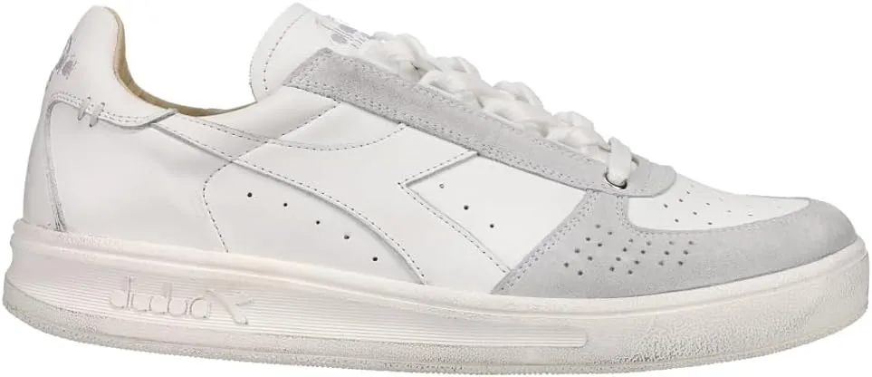 Diadora Mens B.Elite H Leather Dirty Lace Up Sneakers Shoes Casual - White