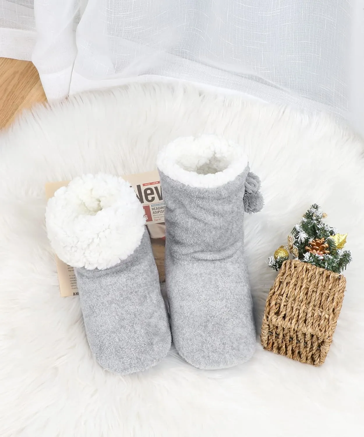 DICUIRD Womens Cozy&Warm Slipper Socks with Grippers-House Socks