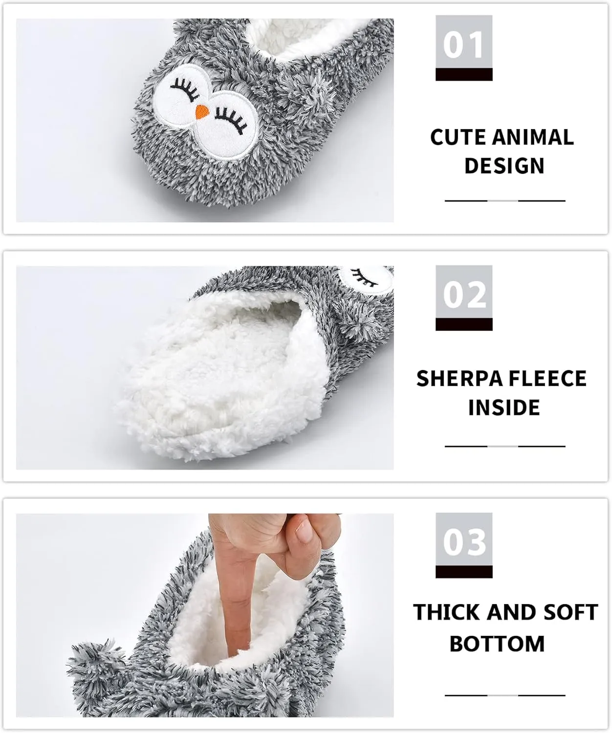 DICUIRD Womens Slipper Socks Low Cut Comfy&Warm Animal Non-skid Bedroom Slippers