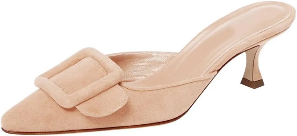Divanne Heeled Mules for Women, Pointed Toe Slingback Pumps Buckle Kitten Heels Mules Slides Backless Dress Sandals