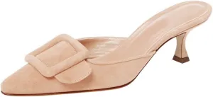 Divanne Heeled Mules for Women, Pointed Toe Slingback Pumps Buckle Kitten Heels Mules Slides Backless Dress Sandals