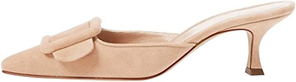 Divanne Heeled Mules for Women, Pointed Toe Slingback Pumps Buckle Kitten Heels Mules Slides Backless Dress Sandals