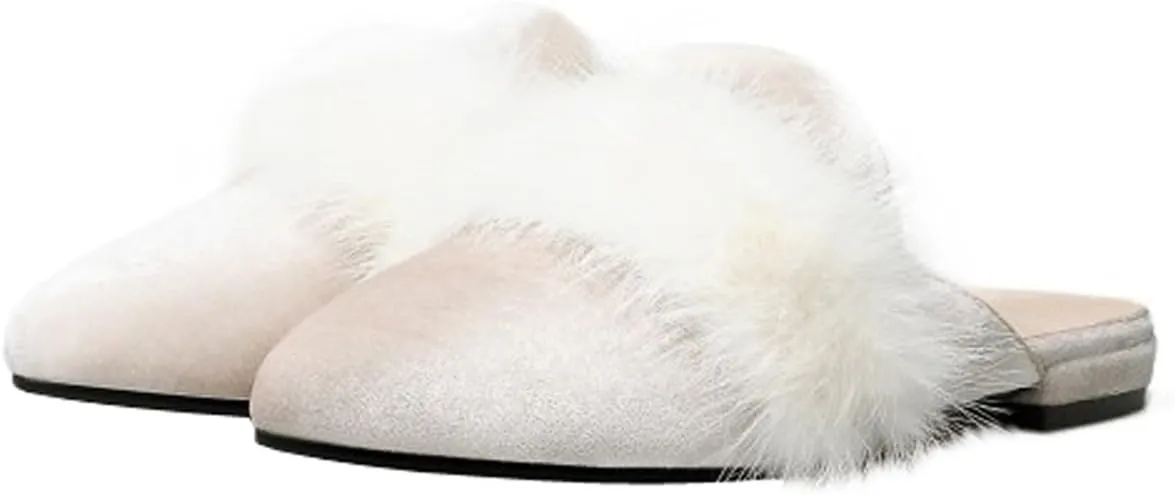Divanne Loafers for Women, Womens Embroidery Mule Shoes Velvet Backless Slip On Loafers Pointed Toe Flat Mule Slides