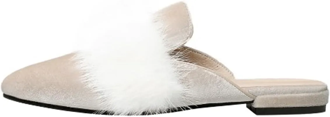 Divanne Loafers for Women, Womens Embroidery Mule Shoes Velvet Backless Slip On Loafers Pointed Toe Flat Mule Slides