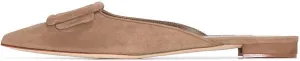 Divanne Mules for Women, Buckle Flat Mules Pointed Toe Backless Mule Slides Suede Slip On Loafers
