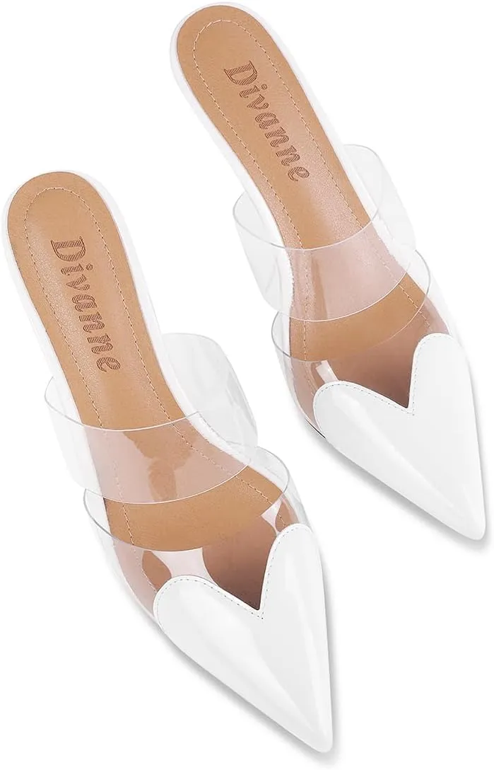 Divanne Women's Heart Heeled Mules Pointed Toe Mule Pumps High Heel Mules Slip On Clear Heeled Sandals