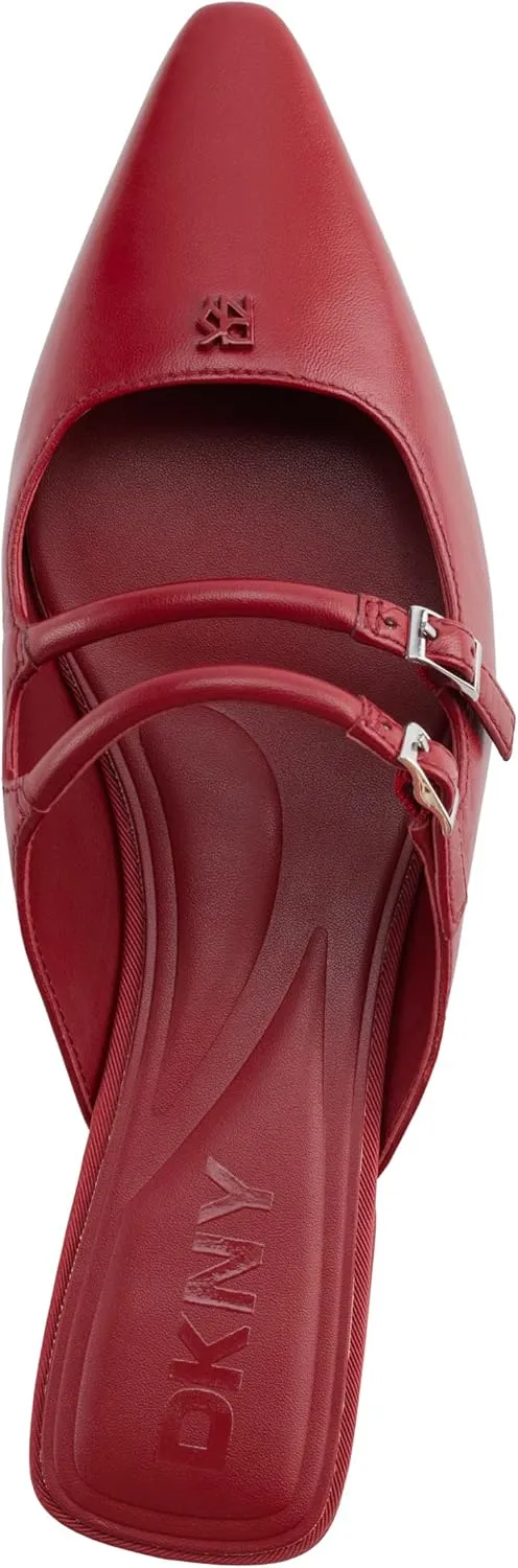 DKNY Women's Cahana Pointed Toe Flat Mule with Belt Strap Details