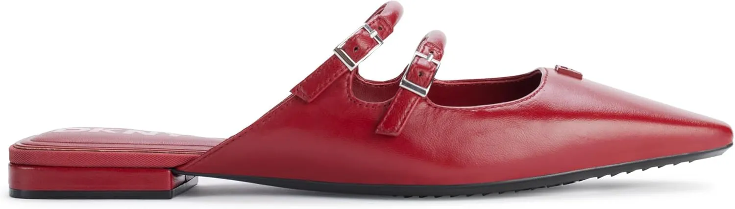 DKNY Women's Cahana Pointed Toe Flat Mule with Belt Strap Details