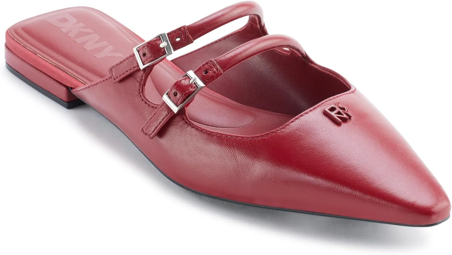 DKNY Women's Cahana Pointed Toe Flat Mule with Belt Strap Details