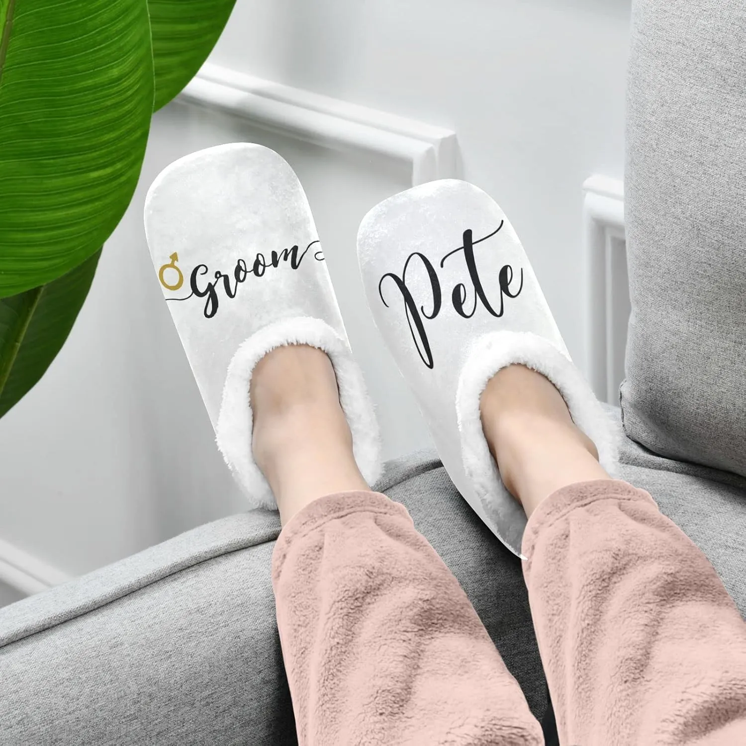 DOMIKING Bride Custom Wedding Bride Slippers Bridesmaid Personalized Bridal Warm Slippers for Bed Bedroom Indoor Guest M